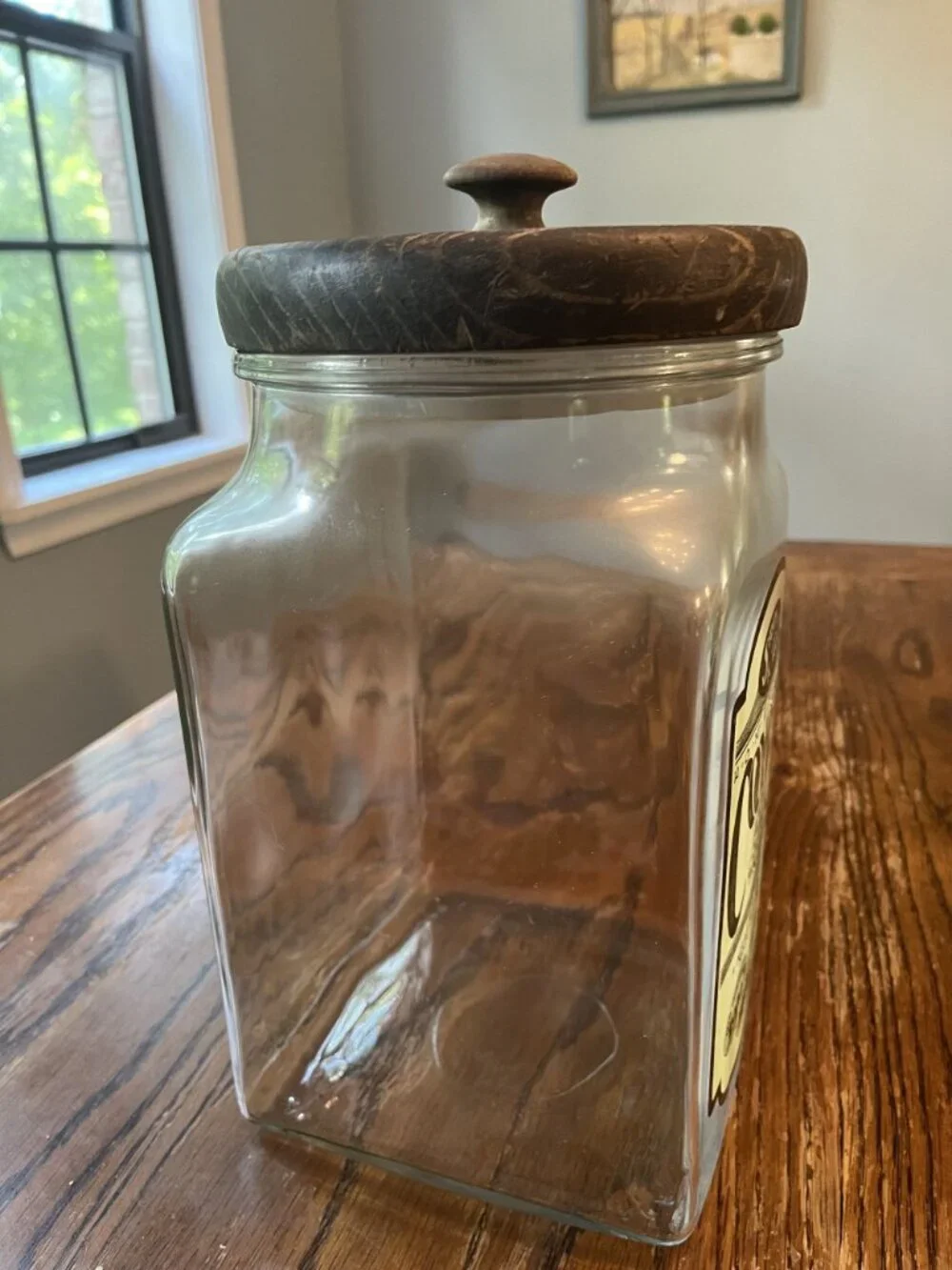 Vintage Glass Cookie Jar Rustic Counter Display 1984 SJL Products Wooden Lid